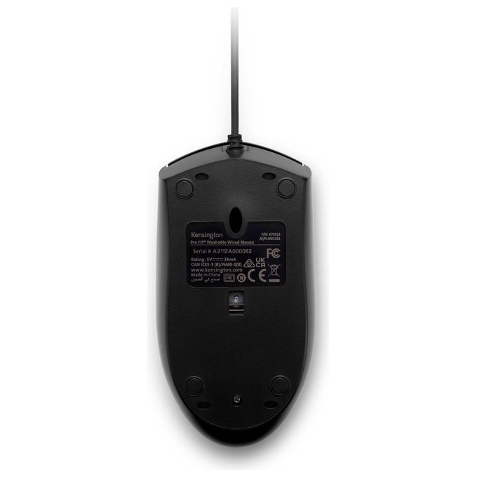 Kensington K70315WW Mouse Pro Fit Lavabile con Cavo 1600 DPI USB IP67 colore Nero
