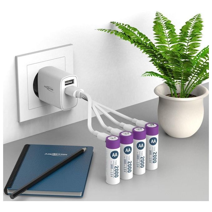 Ansmann Lithium Akku Mignon AA 1800mAh  Cable 4 Pezzi