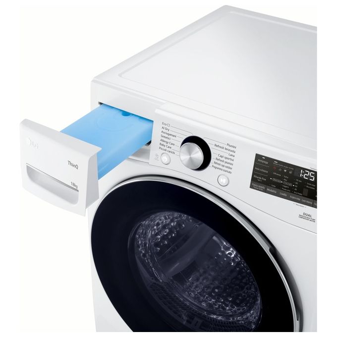 LG RH18U8AVCW Asciugatrice Pompa di Calore 18 Kg Classe D DUAL Inverter Direct Drive AI Dry Wi-Fi (99x77x82 cm) colore Bianco
