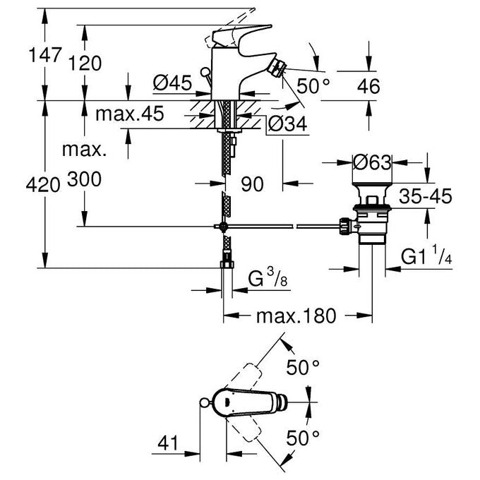 Grohe Rubinetto Miscelatore per Bidet Cromo Lucido Starlight Start Fllow