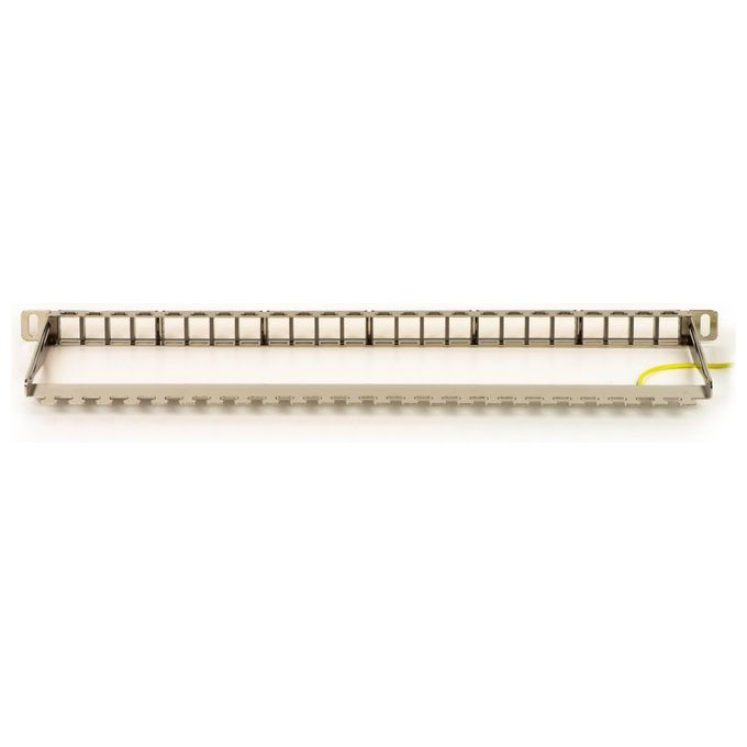 Link Pannello Patch Vuoto in Metallo con Barra Supporto Posteriore 1-2 Unita' per Connettori Schermati con Presa a Terra Viti Incluse
