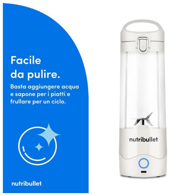 NutriBullet NBP003W Frullatore Portatile per Sportivi 0,475 L Ricaricabile USB-C Tritaghiaccio senza BPA colore Bianco