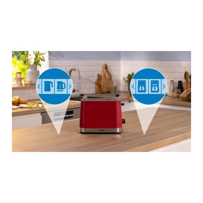 Bosch TAT4M224 Tostapane 2 Fette 950 W Funzioni Scongelamento Riscaldamento High Lift colore Rosso