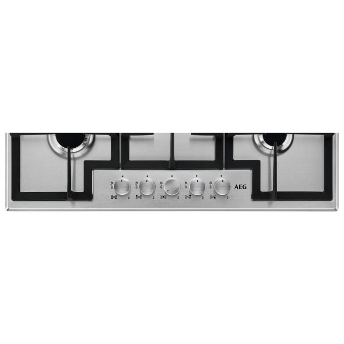 Aeg HGB75400SM Piano Cottura a Gas 75cm 5 Bruciatori 1 Bruciatore Wok Tripla Corona Inox con Cruscotto Comandi in Cristallo