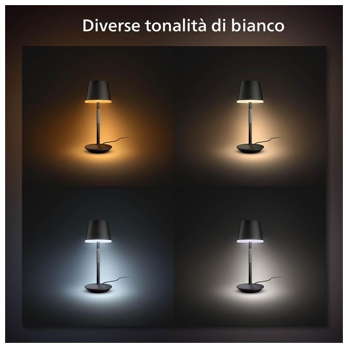 Philips Lampada Smart Hue Go White and Color Ambiance da Tavolo Ricaricabile Nera Wireless