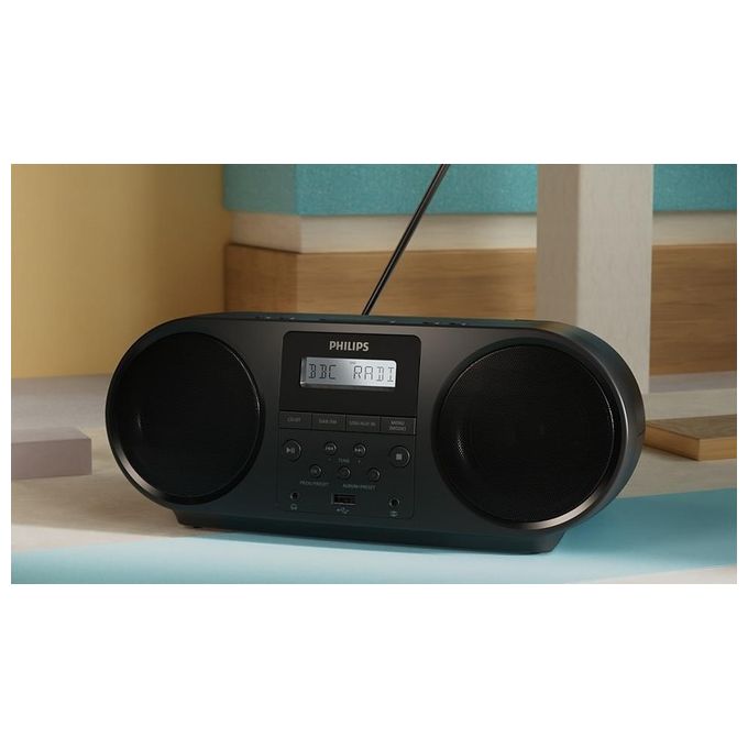 Philips TAZ6000-10 Lettore CD Portatile con Radio DAB+ FM Bluetooth 5.4 USB e Ingresso Audio 3,5 mm colore Nero