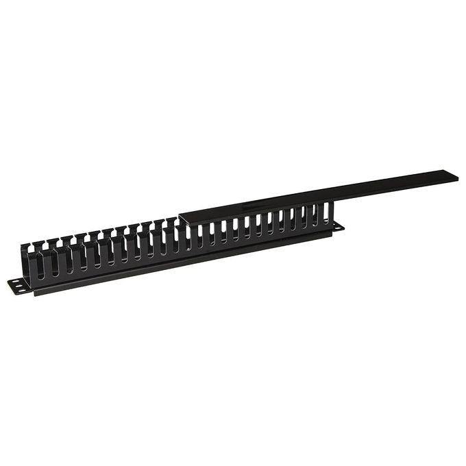 Link pannello passacavi 1 unita a gabbia per rack con coperchio scorrevole 25 slot colore nero
