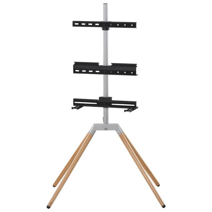 One For All WM7476 Supporto TV Quadpod Regolabile in Altezza Rotazione 360° per Schermi 32-70'' Fino a 35 Kg Compatibilita' VESA 200x100-400x400 mm con Supporto Soundbar Gestione Cavi colore Rovere Chiaro e Argento