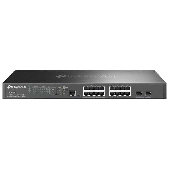 TP-Link SG3218XP-M2 Omada Switch Gestito L2+ 16 porte 2.5GBase-T PoE+ 8P 2 slot SFP+ 10GE 120 Gbit-s colore Nero