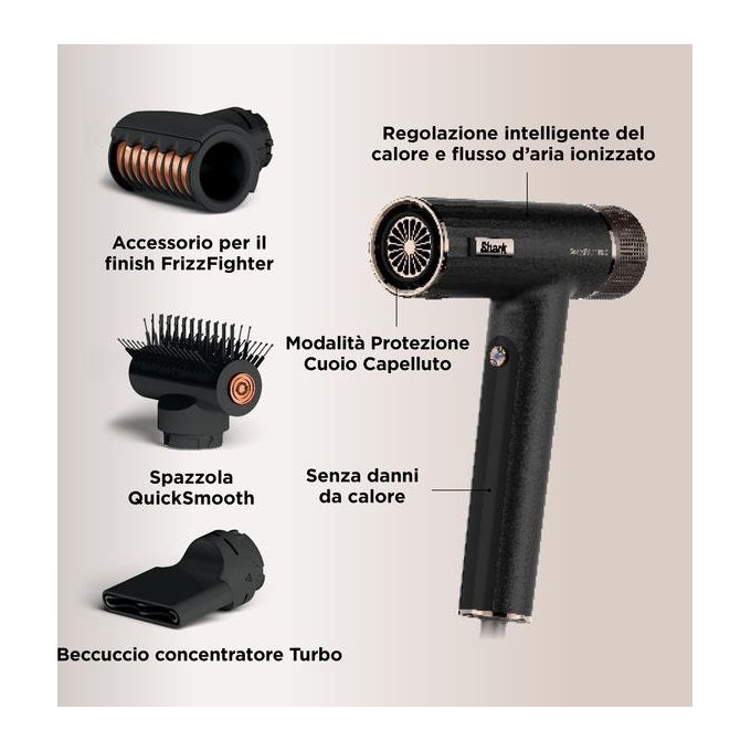 Shark HD731EU SpeedStyle Pro Asciugacapelli Multistyler 3 in 1 1750W 3 Velocita' 5 Temperature Scalp Shield colore Nero