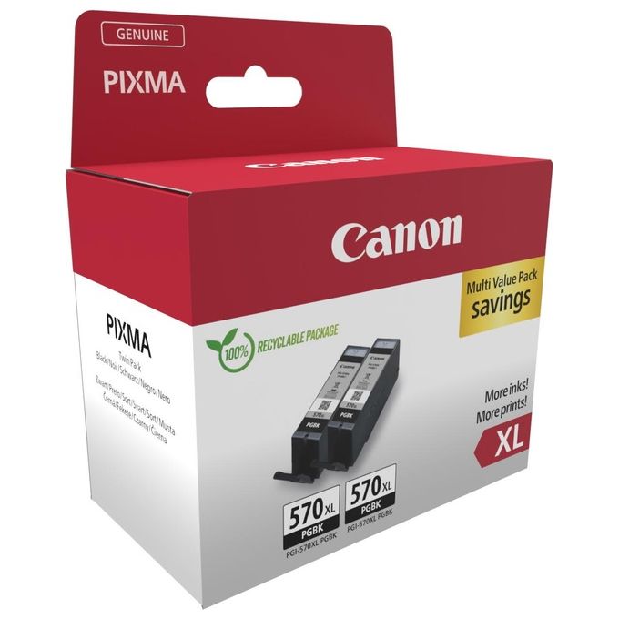 Canon 0318C010 Cartuccia d'inchiostro PGI-570XL BK Resa elevata Doppia confezione 2 pz Nero a pigmenti colore Nero