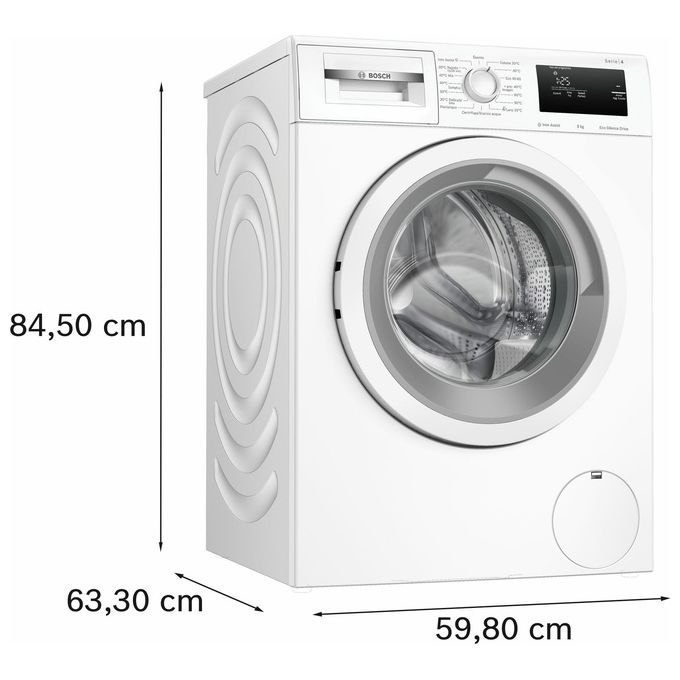 Bosch WAN24009II Serie 4 - Lavatrice a carica frontale da libera installazione 9 kg, 1200 rpm, Classe A, Iron Assist, EcoSilence Drive, ActiveWater Plus, (84,5x59,8x59,0 cm), Bianco