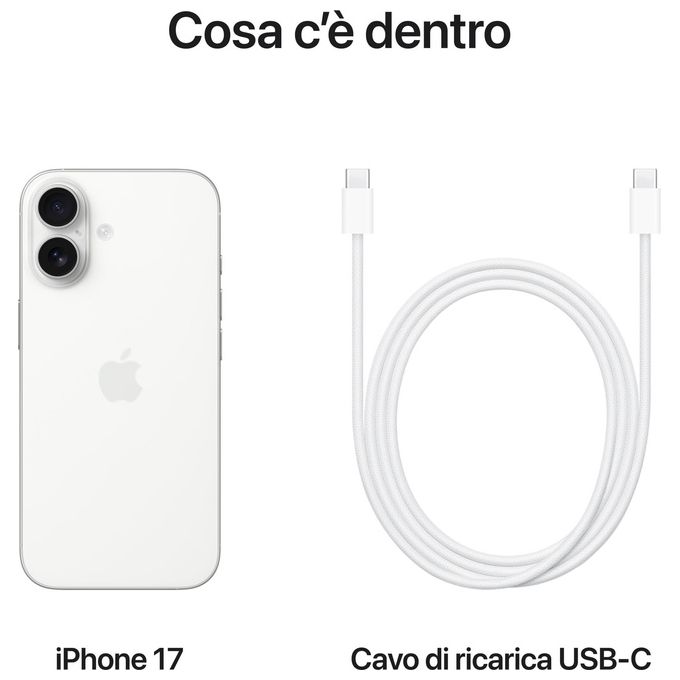 Apple MG6K4QL-A iPhone 17 Smartphone 256GB Display OLED 6.3'' ProMotion 120Hz Chip A19 Doppia Fotocamera 48MP 5G IP68 colore Bianco