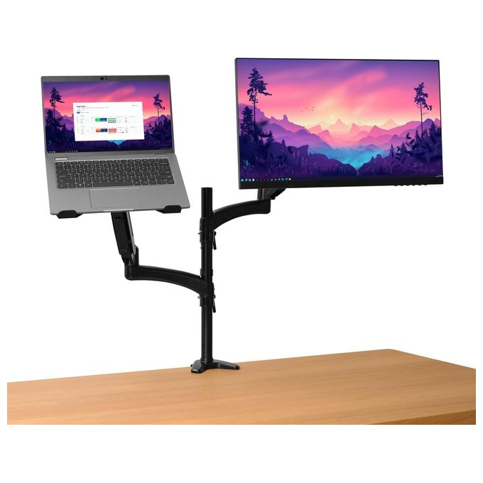 Trust 25337 Mara Braccio per Monitor e Laptop Supporto Ergonomico Doppio per Schermi fino a 32'' e Laptop fino a 17'' Vesa 75 100 Regolabile in Altezza con Molla a Gas colore Nero