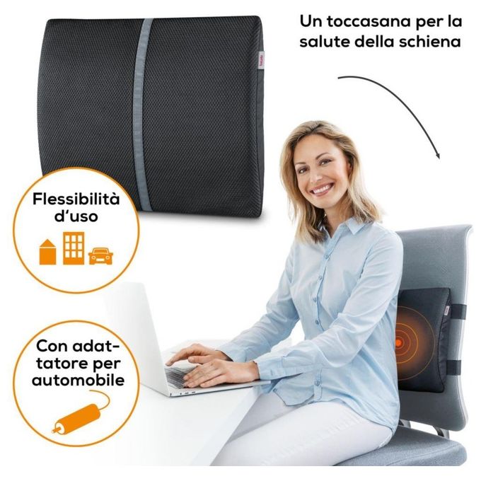 Beurer 21433 Supporto Lombare con Calore HK70 Termoforo 3 Livelli di Temperatura Spegnimento Automatico 90 Minuti Lavabile a 30 °C colore Grigio