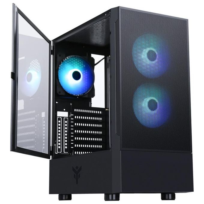 Itek ITGCASIB30 SIISBE 3.0 PC Case Gaming Midi Tower ATX 3x120mm Ventole ARGB USB3 Vetro Temperato con Cerniera colore Nero