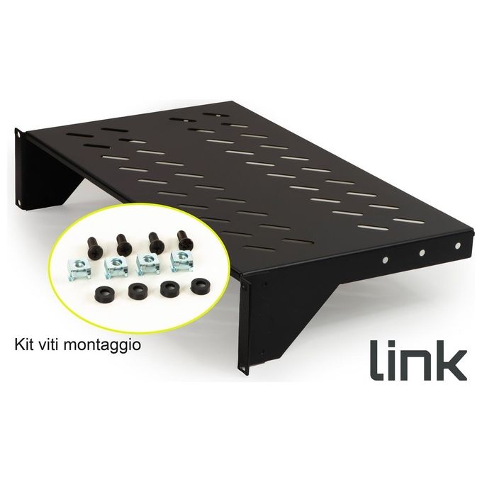 Link LKRIP250N2U Ripiano per Armadio Rack 19'' 2U Universale Acciaio 1.5 mm Portata 25 Kg colore Nero