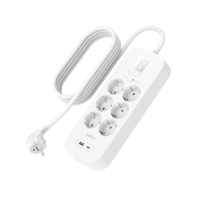 Belkin SRB002VF2M Connect Prolunga con Protezione da Sovratensione 6 Prese AC 2 Porte USB 2 m colore Bianco