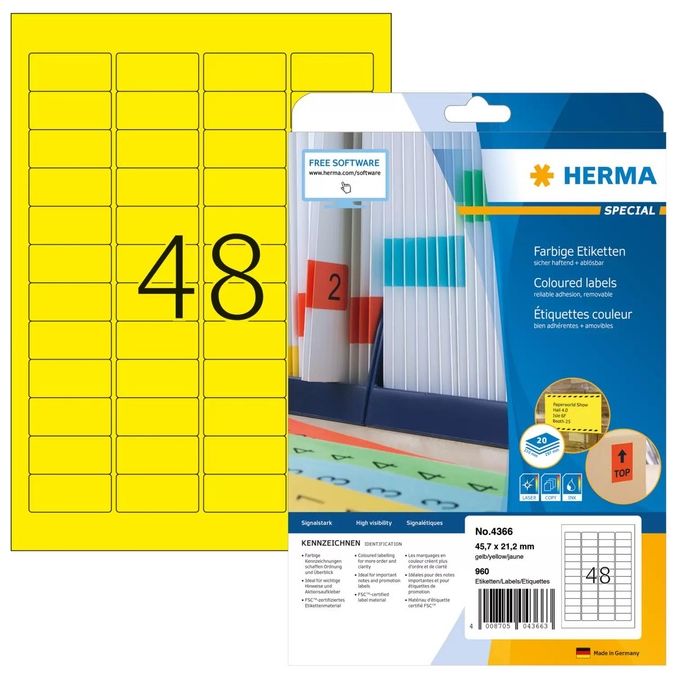 Herma Etichette Gialle 45,7x21,2mm 20 Fogli DIN A4 960 Pezzi