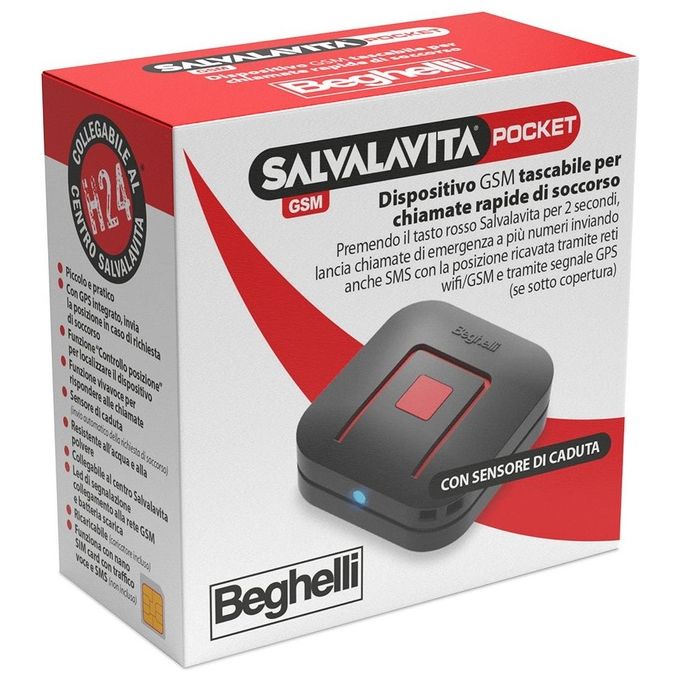 Beghelli 0589180 Salvavita Pocket Dispositivo Telesoccorso GSM GPS Pulsante SOS Sensore di Caduta Vivavoce colore Nero
