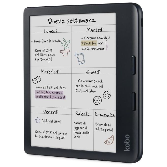 Kobo N428-KU-BK-K-BU Libra Colour eBook Reader Display 7'' E Ink Kaleido 32 GB RAM 1000 MB Wi-Fi Bluetooth USB tipo-C colore Nero