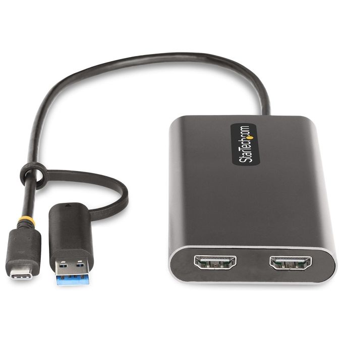 StarTech 109B-USBC-HDMI Adattatore USB-C a doppio HDMI 4K 60Hz Power Delivery 100W cavo integrato 30 cm colore Grigio