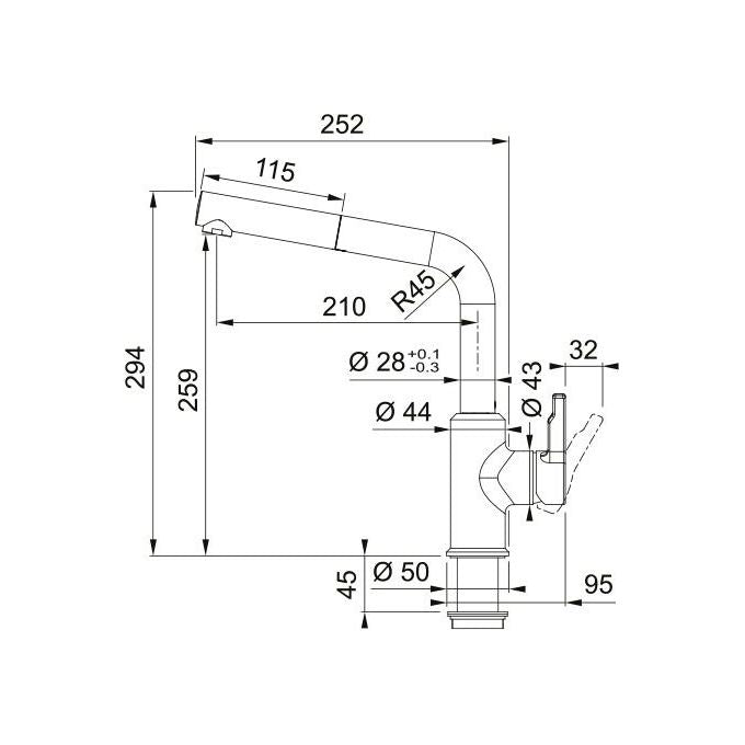 Franke 115.0627.523 Urban Miscelatore Monocomando con Doccetta Estraibile Rotazione Canna 150° Cartuccia Ceramica 35 mm colore Nero Opaco