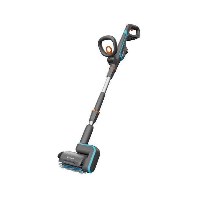 Gardena 14841-55 AquaBrush Patio Pulitore Multiuso a Batteria 18V POWER FOR ALL Spazzola Universale 19 cm Regolazione Acqua a 3 Livelli Manico Regolabile colore Grigio-Turchese