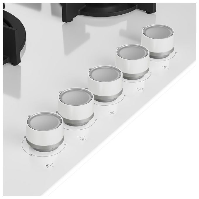 BEKO HILW75222SW Piano Cottura a Gas in Vetroceramica 5 Fuochi 1 Bruciatore Wok Griglia in Ghisa 75 cm Bianco