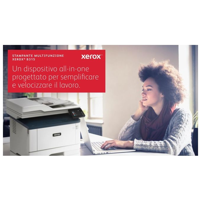 Xerox B315V_DNI B315 Stampante Multifunzione Laser A4 Mono 40 ppm Copia Stampa Scansione Fax Fronte Retro Wi-Fi 2 Vassoi 350 Fogli colore Bianco