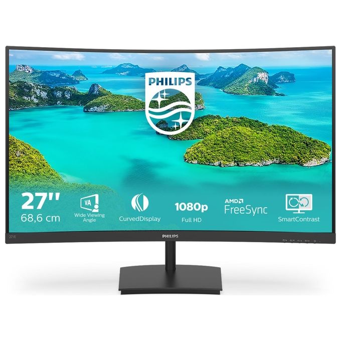 Philips Monitor Curvo Gaming 271E1SCA , Adaptive Sync 75 Hz, VA LED 27'', 1920 x 1080 FHD, 4 ms, HDMI, VGA, Casse Integrate, Flicker Free, Low Blue Light, VESA, Nero