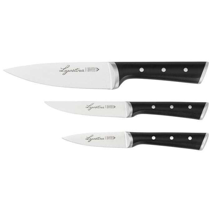 Lagostina 014458500003 Ice Force Set di Coltelli Acciaio Inox 3 Pezzi con Lama da 20 cm 11 cm 9 cm colore Nero