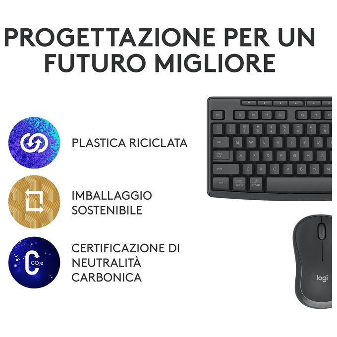 Logitech 920-012069 MK370 Combo for Business Kit Tastiera e Mouse Wireless Full-Size QWERTY Italiano Logi Bolt Bluetooth colore Grafite