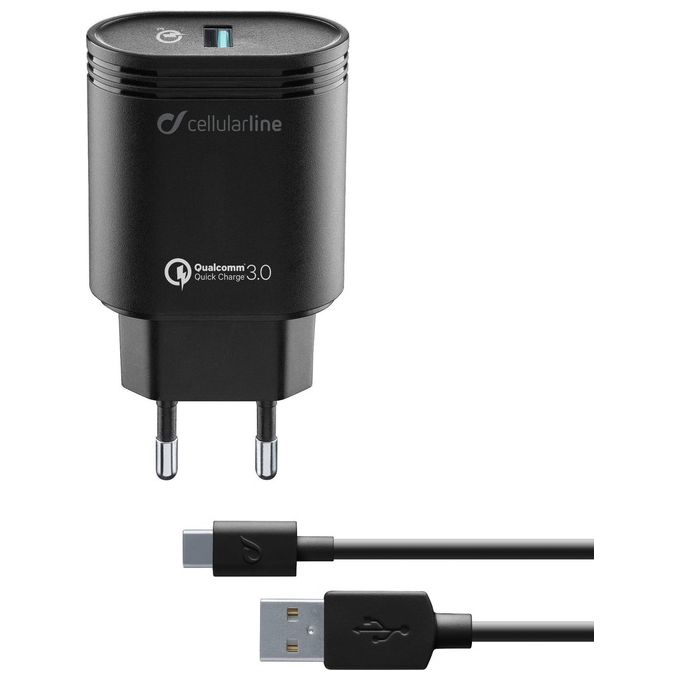 Cellular Line Caricabatterie Usb 18W + cavo Usb Type-C Bianco