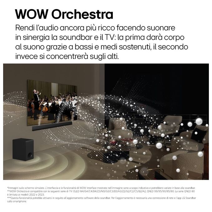 LG SG10TY Soundbar TV 3.1 Canali 420W Dolby Atmos Wi-Fi Subwoofer Wireless Design a Filo Muro 3.25cm colore Nero