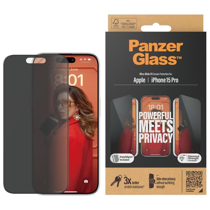 PanzerGlass Apple iPhone 15 Pro 6.1'' Side-View Privacy Screen Protector Ultra-Wide Fit Clear