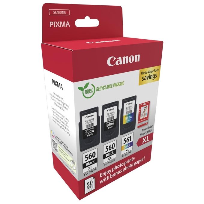 Canon 3712C012 Cartuccia d'inchiostro Originale Resa Elevata XL 3 pezzi (2 nere + 1 a colori) compatibile PIXMA TS5350 TS7450 colore Nero Ciano Magenta Giallo