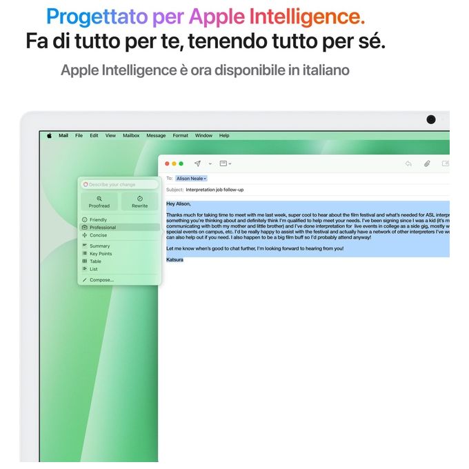 Apple MD2Q4T-A iMac 24'' PC All-in-one Chip M4 CPU 10 core GPU 10 core 24GB 512GB SSD colore Verde
