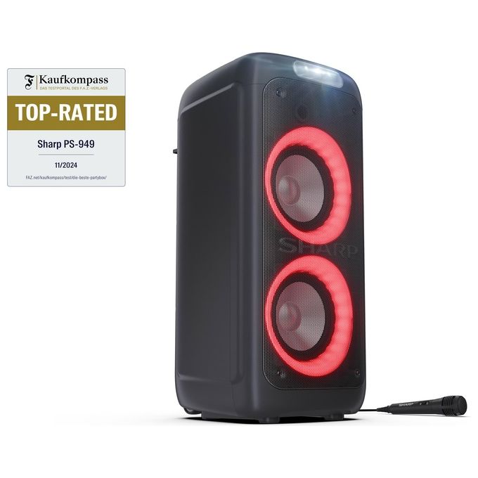 Sharp PS-949 XParty Street Beat Altoparlante Portatile 2.1 Canali 132 W PMPO Bluetooth 5.0 Luci LED RGB colore Nero