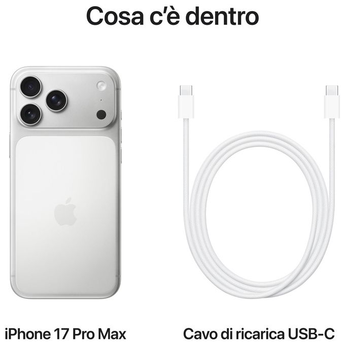 Apple MFYM4QL-A iPhone 17 Pro Max Smartphone 256 GB display 6.9'' chip A19 Pro tripla fotocamera 48 MP 5G Wi-Fi 7 iOS 26 colore Argento