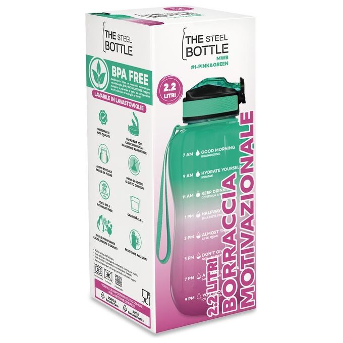 The Steel Bottle Borraccia Motivazionale 2.2 Litri Pink Green