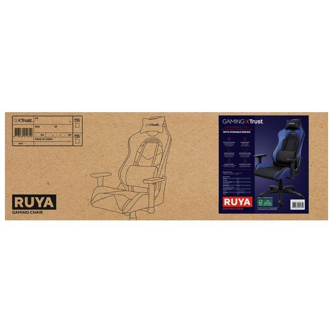 Trust 25131 GXT 714 RUYA Sedia per gaming universale Schienale e braccioli regolabili Pelle sintetica (PU) Legno FSC colore Nero Blu