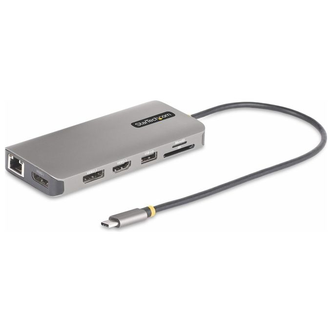 StarTech 154B-USBC-MULTIPORT Adattatore multiporta USB-C Triplo 4K 2x DisplayPort 1.4 HDMI 2.0b 4x USB-A 100W PD GbE Lettore SD MicroSD colore Grigio