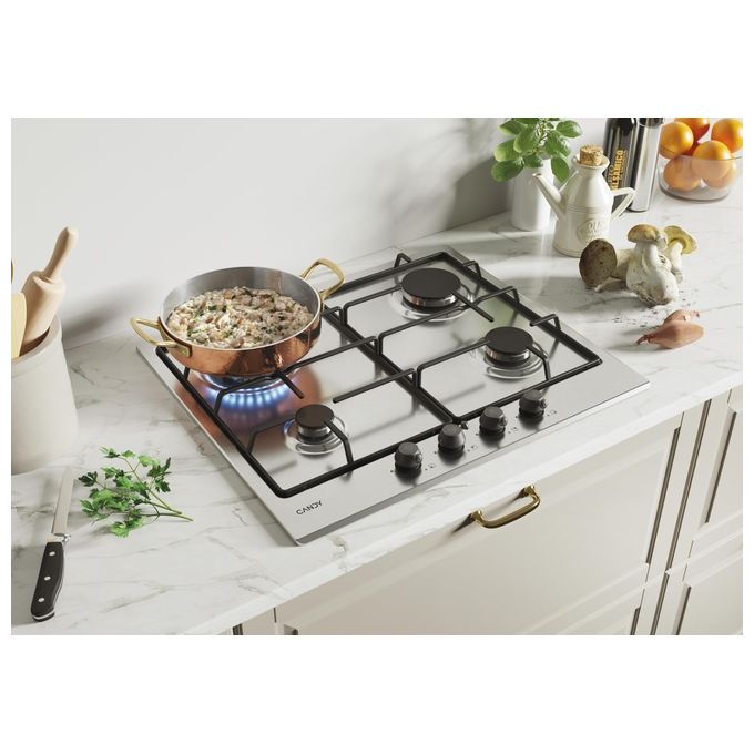 Candy CHW6BR4WTX Piano Cottura a Gas 4 Zone 60 cm Acciaio Inox