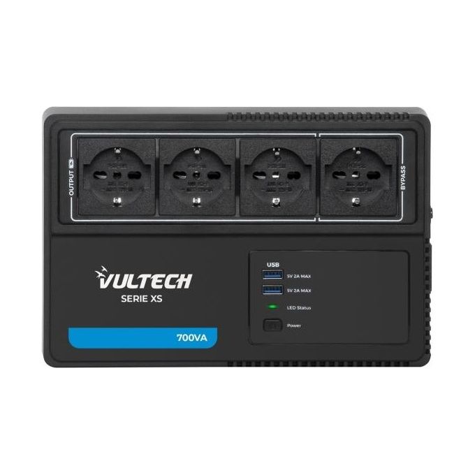Vultech UPS700VA-XS Gruppo di Continuita' UPS Line Interactive 700VA 390W 4 Prese Bipasso Schuko 2 Porte USB AVR colore Nero