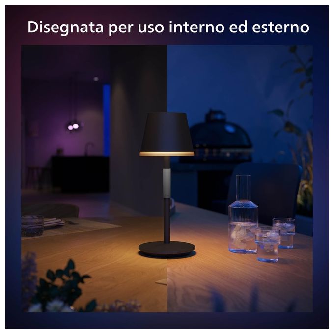 Philips Lampada Smart Hue Go White and Color Ambiance da Tavolo Ricaricabile Nera Wireless