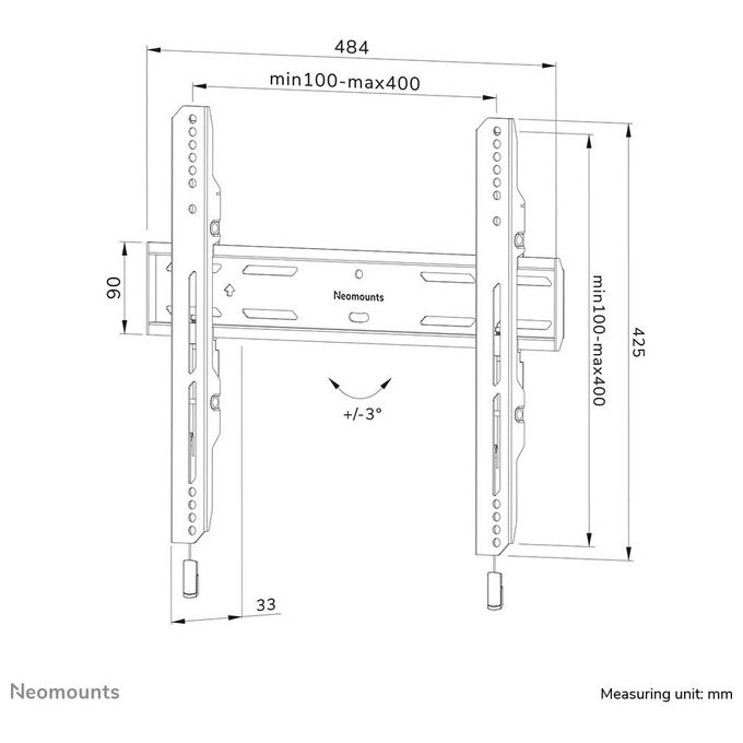 Neomounts 12597259000 WL30S-850BL14 Supporto TV da Parete Fisso per Schermi 32''-65'' fino a 60 Kg Compatibilita' VESA 100x100-400x400 mm Sistema Magnetico Pull and Release colore Nero