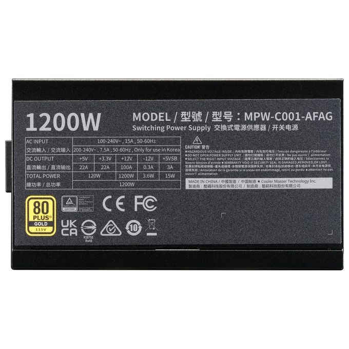 Cooler master Alimentatore atx 1200w Cooler Master Elite gold Mpw-c001-afag-beu 1200watt 80 Active pfc Fan135mm Modulare
