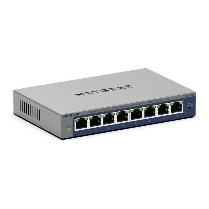 NETGEAR GS108E-400EUS GS108Ev4 Switch Non Gestito 8 Porte Gigabit Ethernet 10-100-1000 VLAN QoS Grigio