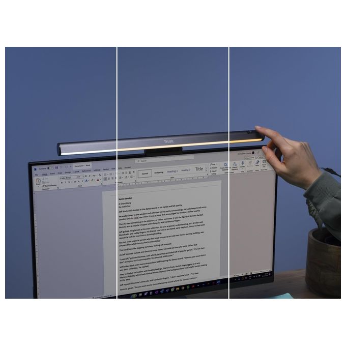 Trust 25483 Shyne Barra Luminosa per Monitor con Comandi Touch Regolazione Luminosita' e Temperatura Colore 3 Livelli Alluminio colore Nero